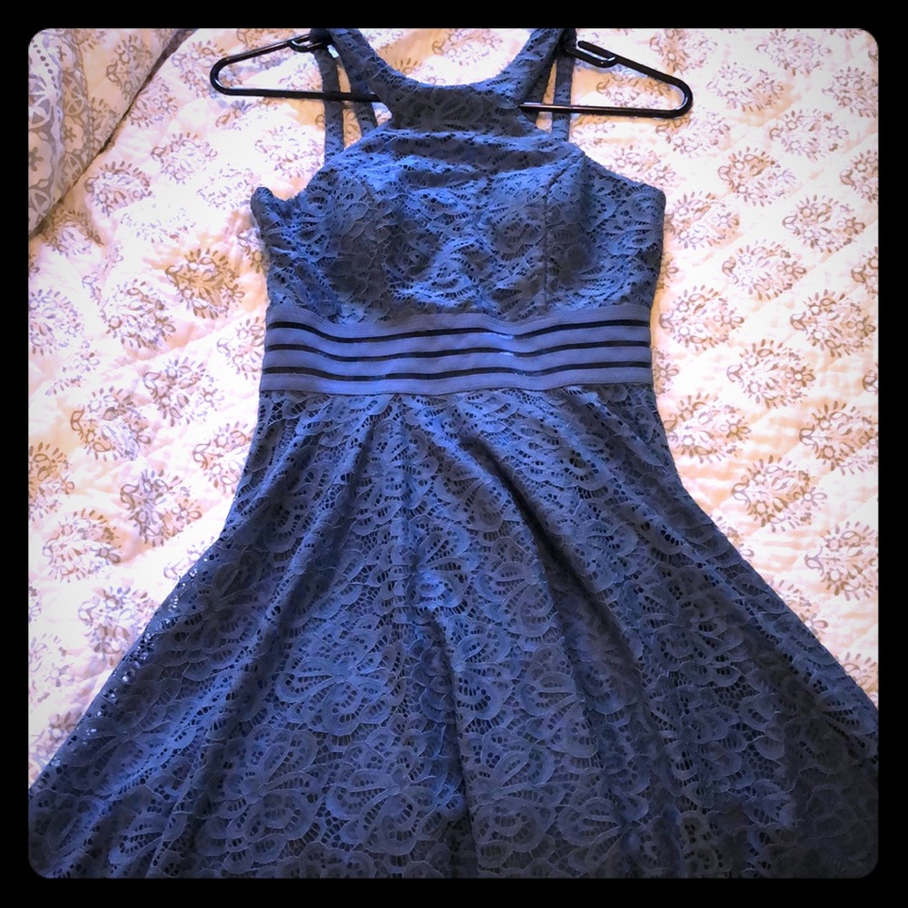 Blue lace dress.